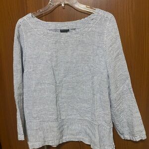 Tahari Navy & White Striped Boatneck Long-Sleeve Linen Nautical Top Small